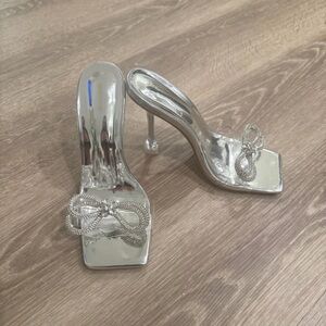 PrettyLittleThing Silver Bow Heels